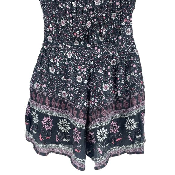 American Eagle Floral Tassel Tie Romper Sleeveless Gray Pink Size XS - Picture 8 of 9